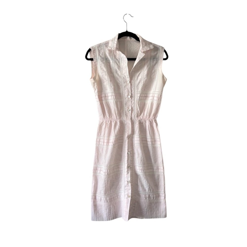 Vintage 50s Pink Lace Trim Dress Collared Sleeveless Cottagecore Dainty 0/XS